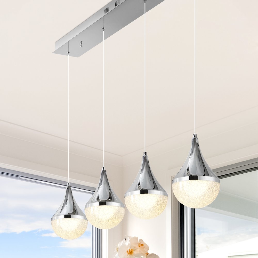 Elyse Teardrop Modern Mid Century Iron/Acrylic Integrated Linear Led Pendant