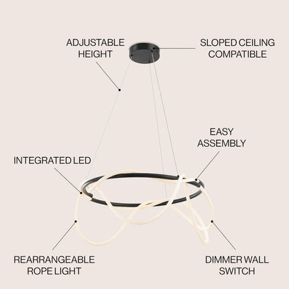 Minimalist 360 Adjustable Silicone Neon Rope Dimmable Integrated LED Chandelier