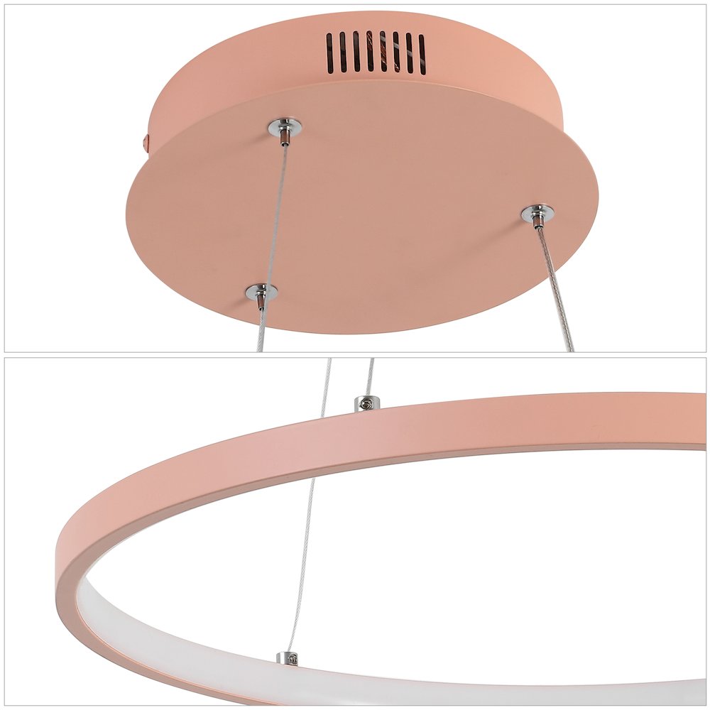 Brice 23.75" Modern Metal Round Dimmable Integrated LED Pendant, Matte Pink