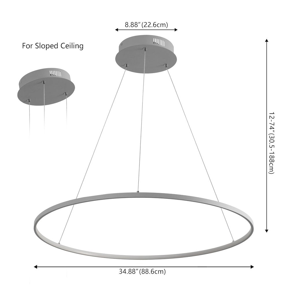 Brice 35" Modern Contemporary Metal Round Dimmable Integrated LED Pendant, Gray