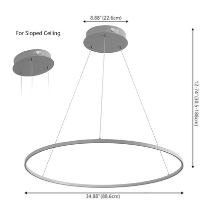 Brice 35" Modern Contemporary Metal Round Dimmable Integrated LED Pendant, Gray