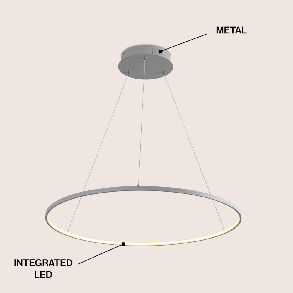 Brice 35" Modern Contemporary Metal Round Dimmable Integrated LED Pendant, Gray