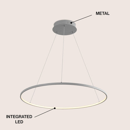 Brice 35" Modern Contemporary Metal Round Dimmable Integrated LED Pendant, Gray