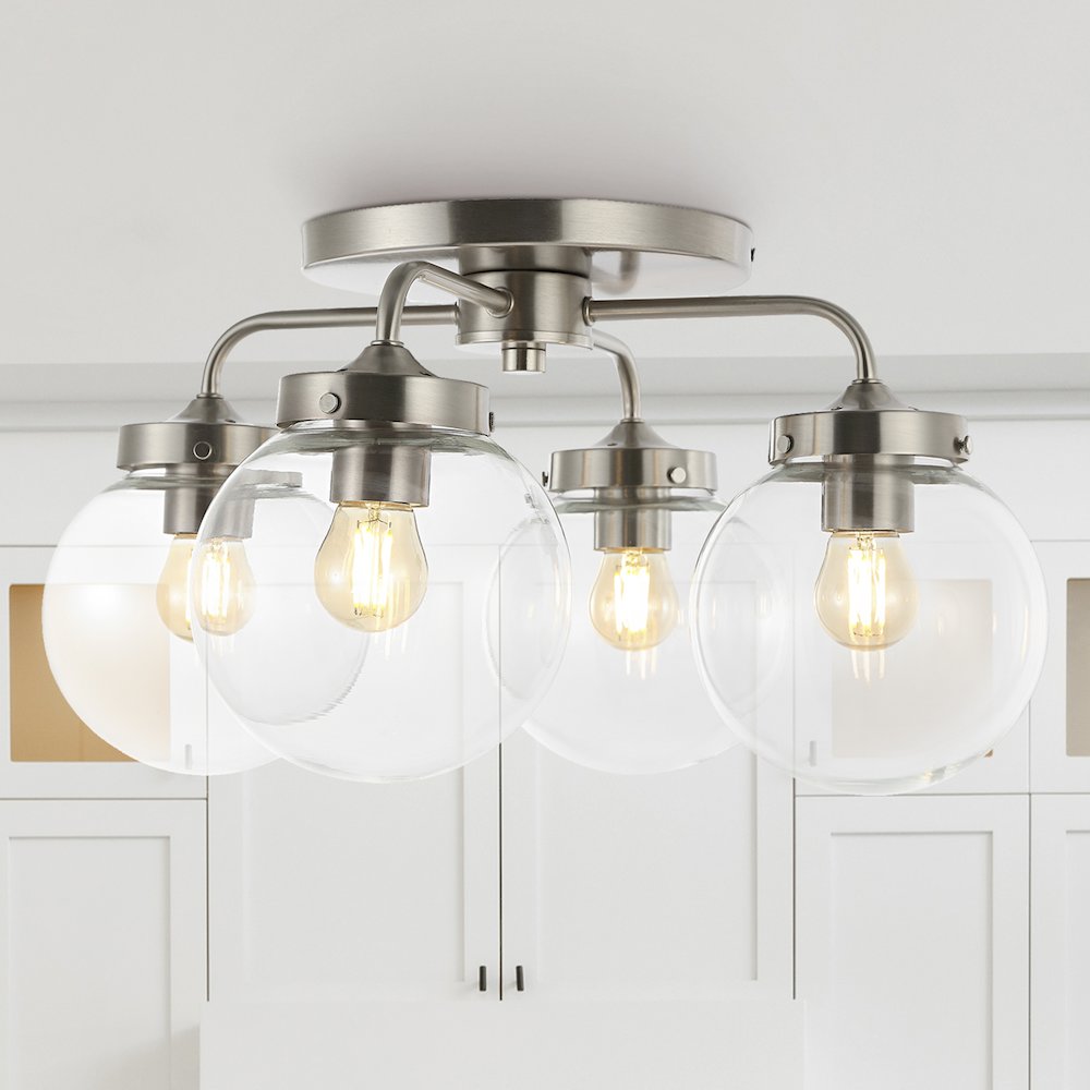 Piper Farmhouse Rustic Iron/Glass Led Semi Flush Mount