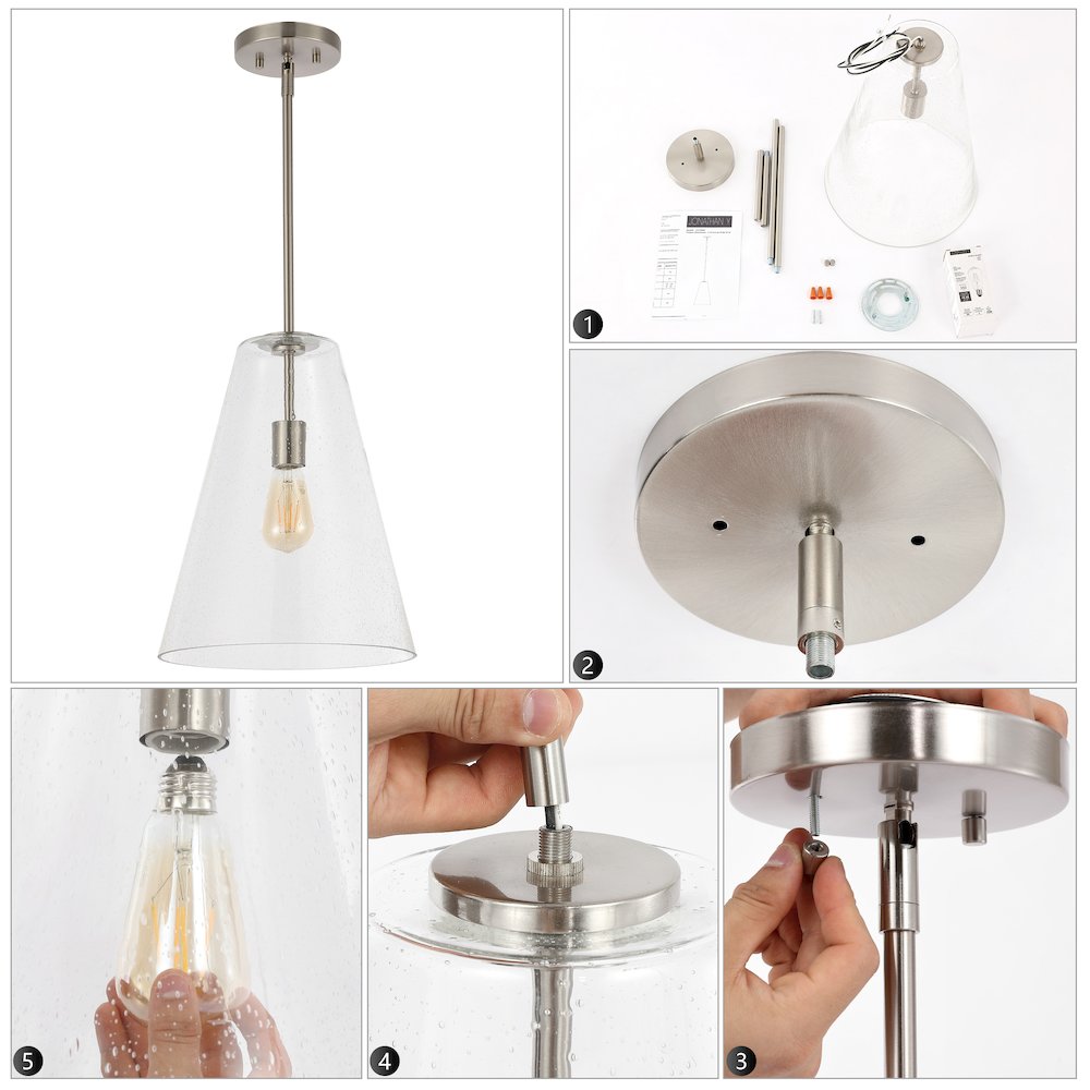 Arlo Mid Century Modern Iron/Seeded Glass Led Pendant