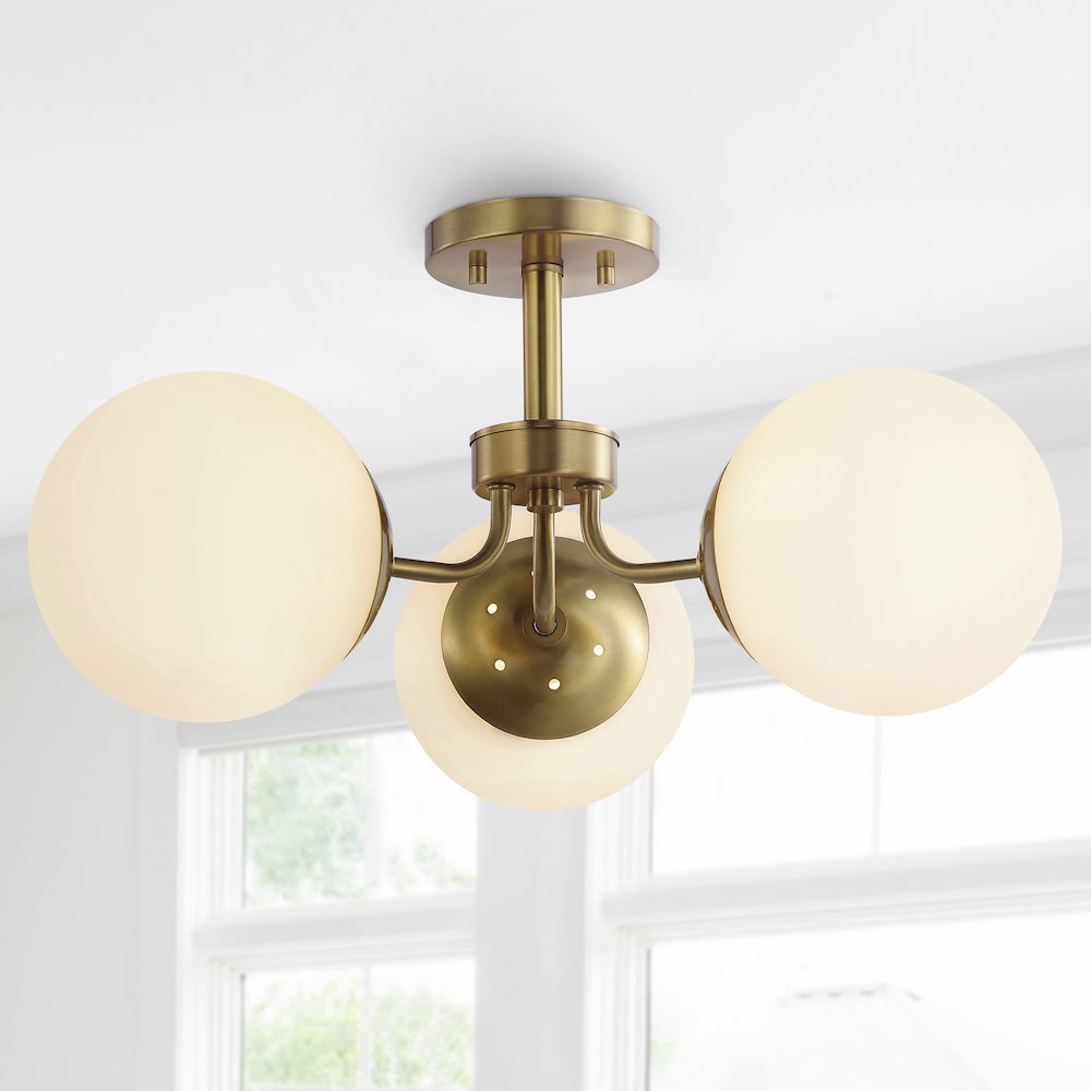 Marcel Bistro Bohemian Farmhouse Ironfrosted Glass Led Semi Flush Mount