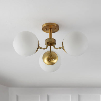 Marcel Bistro Bohemian Farmhouse Ironfrosted Glass Led Semi Flush Mount