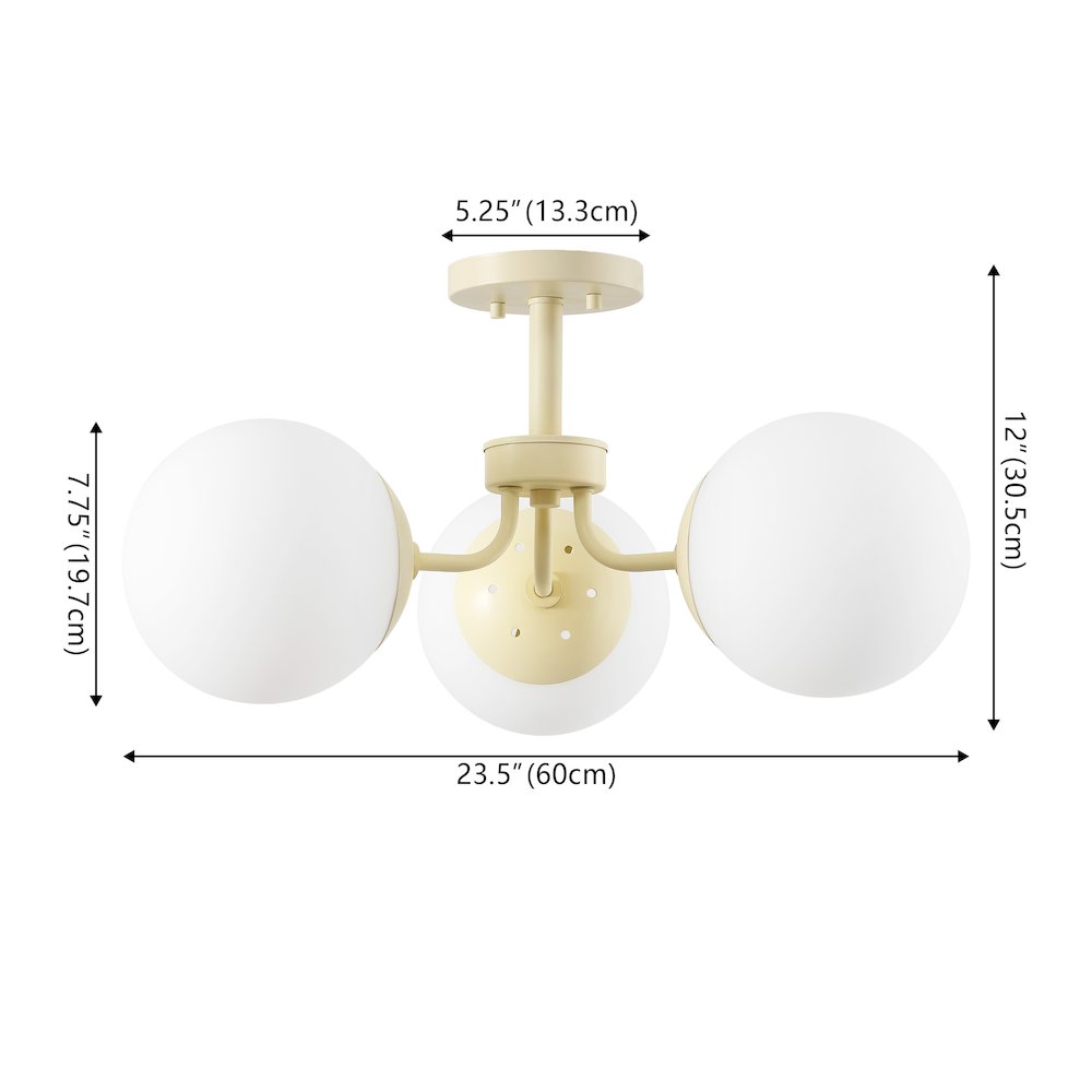 Olivier 3-Light Bohemian Farmhouse Iron/Frosted Glass LED Semi Flush Mount
