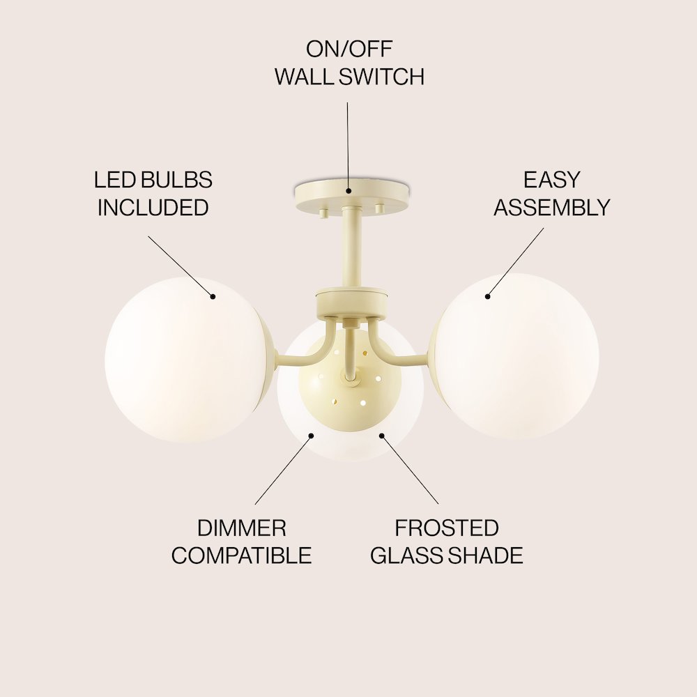 Olivier 3-Light Bohemian Farmhouse Iron/Frosted Glass LED Semi Flush Mount
