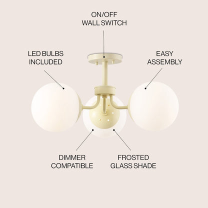 Olivier 3-Light Bohemian Farmhouse Iron/Frosted Glass LED Semi Flush Mount