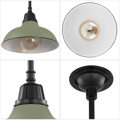 12.25" 1-Light Industrial Indoor/Outdoor Iron LED Pendant, Matte Olive Green