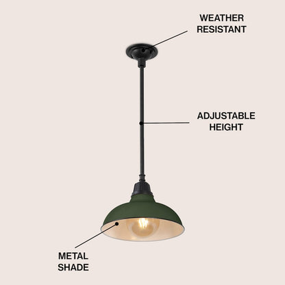 12.25" 1-Light Industrial Indoor/Outdoor Iron LED Pendant, Matte Olive Green