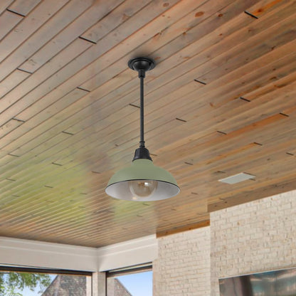 12.25" 1-Light Industrial Indoor/Outdoor Iron LED Pendant, Matte Olive Green