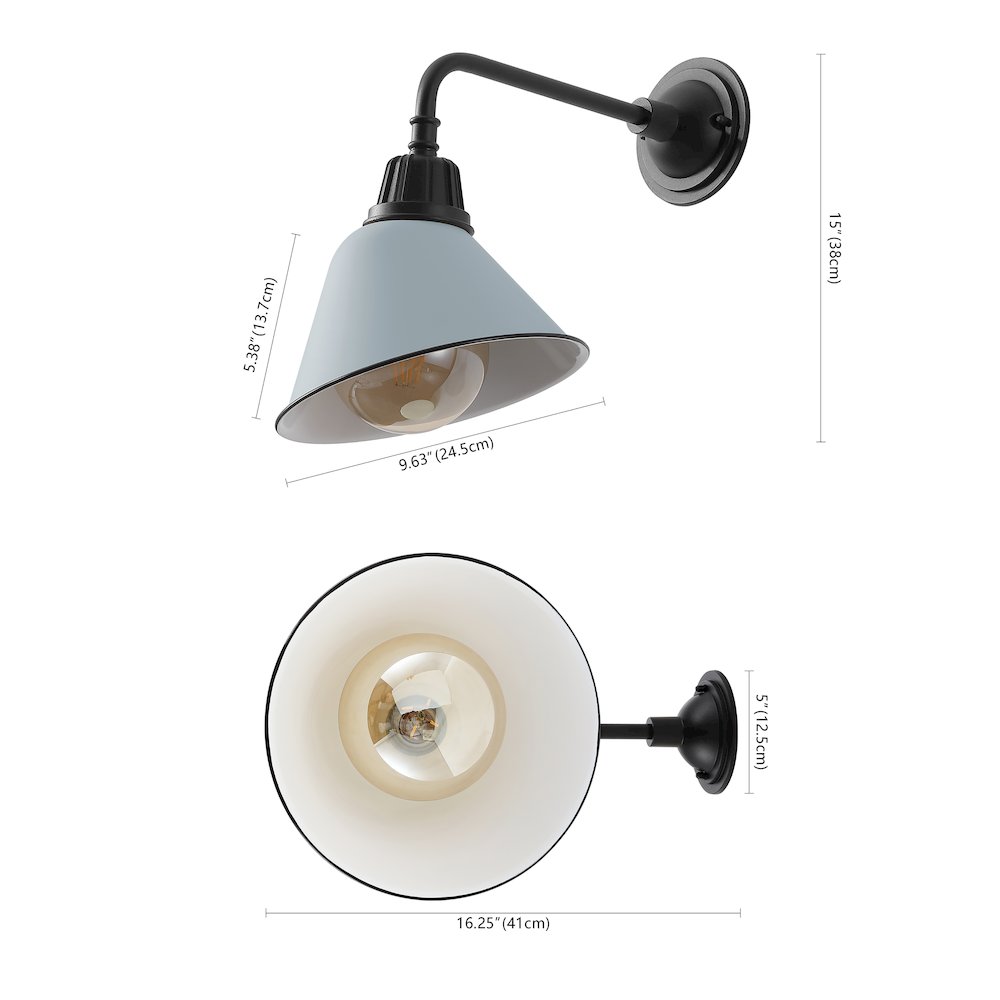 Indoor/Outdoor Iron LED Gooseneck Arm Outdoor Sconce, Matte Silver Blue