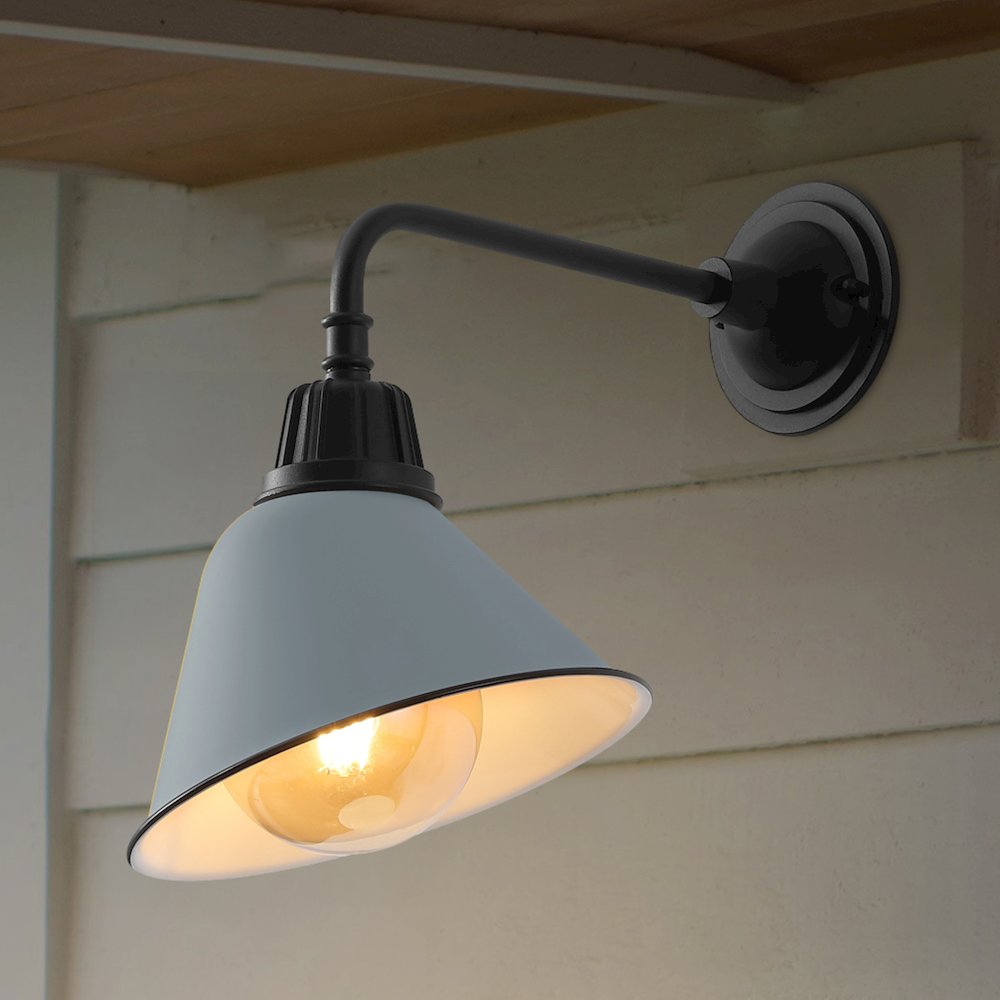 Indoor/Outdoor Iron LED Gooseneck Arm Outdoor Sconce, Matte Silver Blue