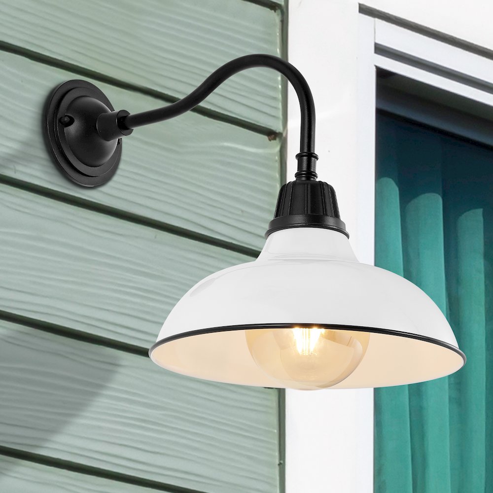 Aurora Farmhouse Industrial Indoor/Outdoor Iron Led Gooseneck Arm Outdoor Sconce