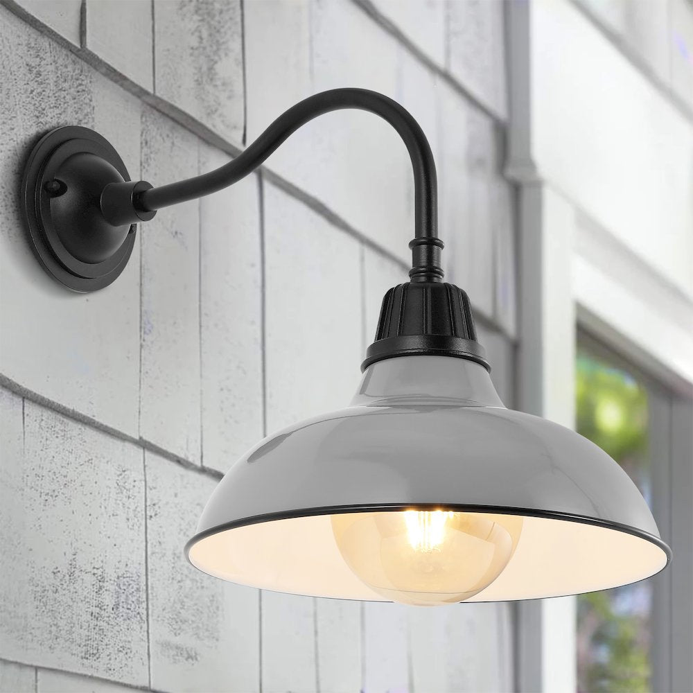 Aurora Farmhouse Industrial Indoor/Outdoor Iron Led Gooseneck Arm Outdoor Sconce