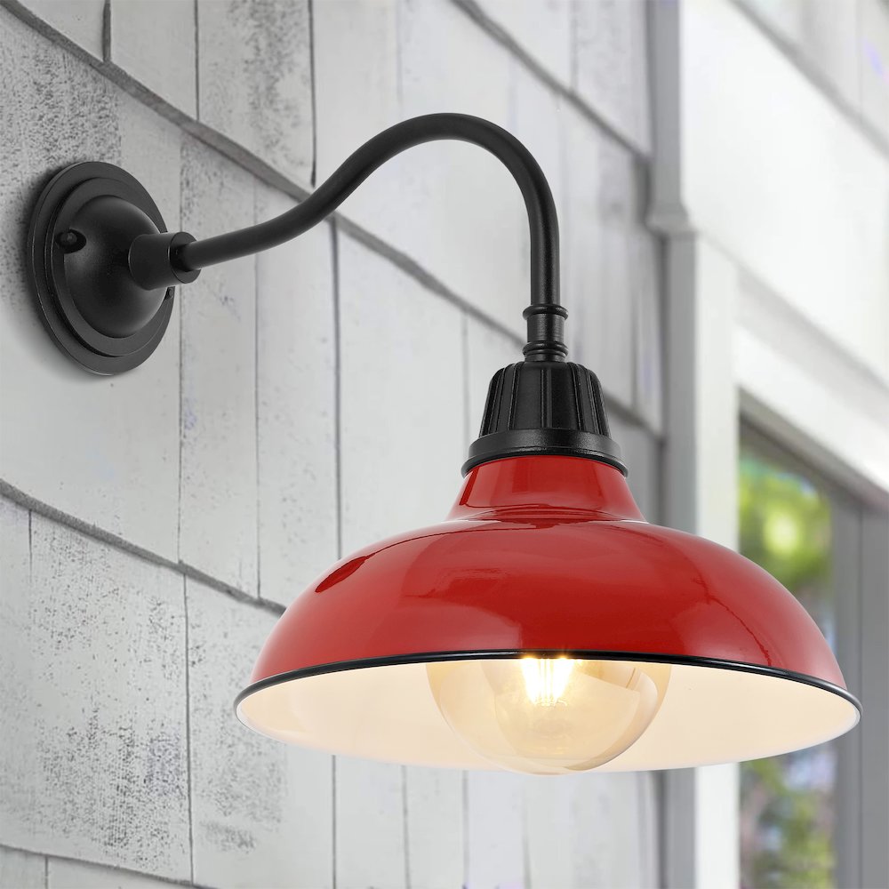 Aurora Farmhouse Industrial Indoor/Outdoor Iron Led Gooseneck Arm Outdoor Sconce
