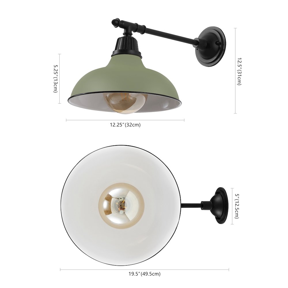 12.25" 1-Light  Iron LED Victorian Arm Outdoor Sconce, Matte Olive Green