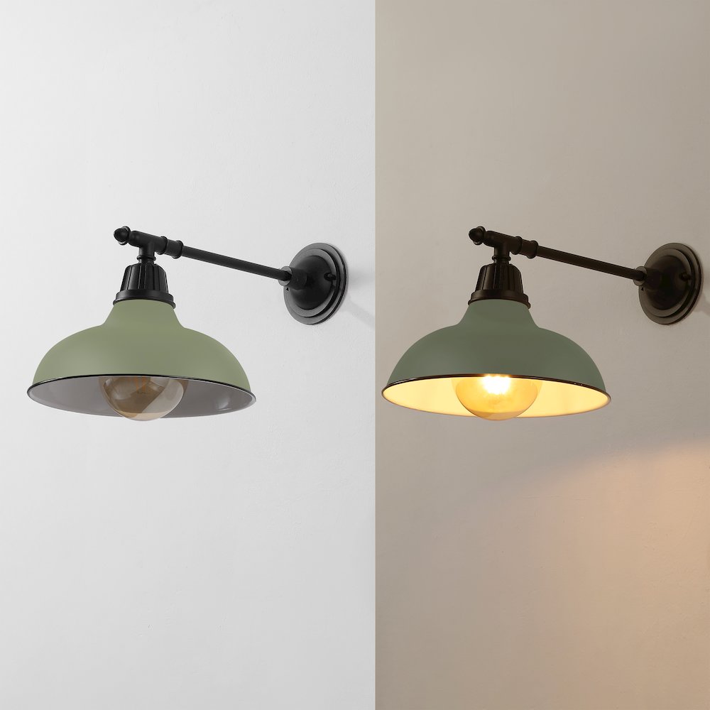 12.25" 1-Light  Iron LED Victorian Arm Outdoor Sconce, Matte Olive Green