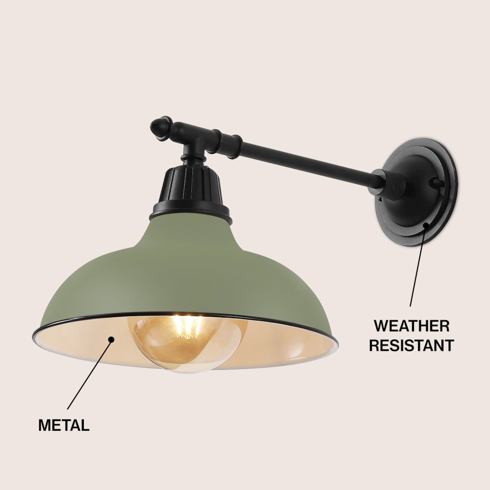 12.25" 1-Light  Iron LED Victorian Arm Outdoor Sconce, Matte Olive Green