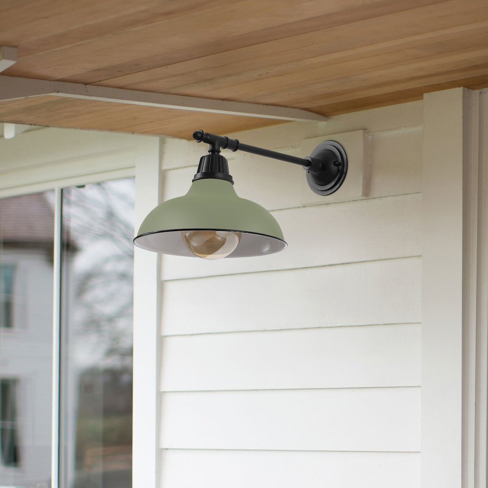 12.25" 1-Light  Iron LED Victorian Arm Outdoor Sconce, Matte Olive Green