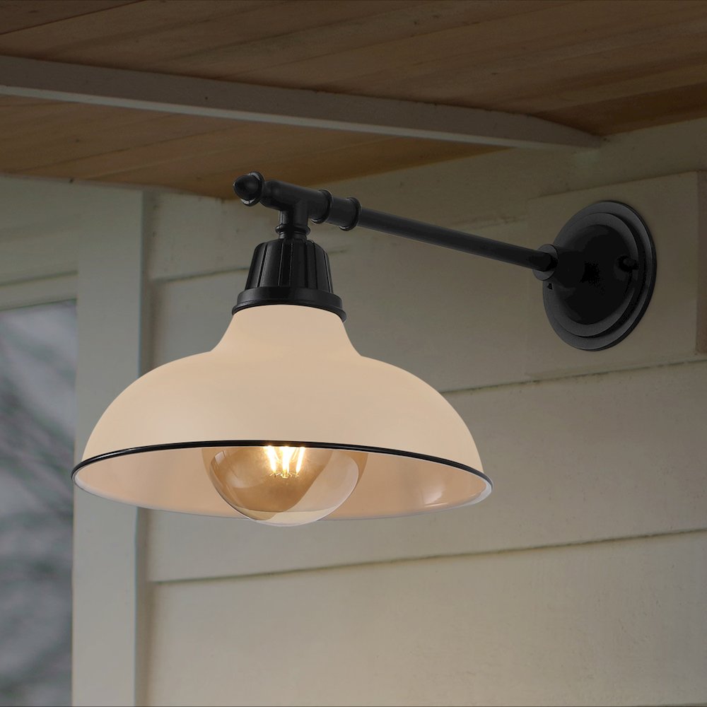 12.25" 1-Light Industrial Iron LED Victorian Arm Outdoor Sconce, Matte Almond