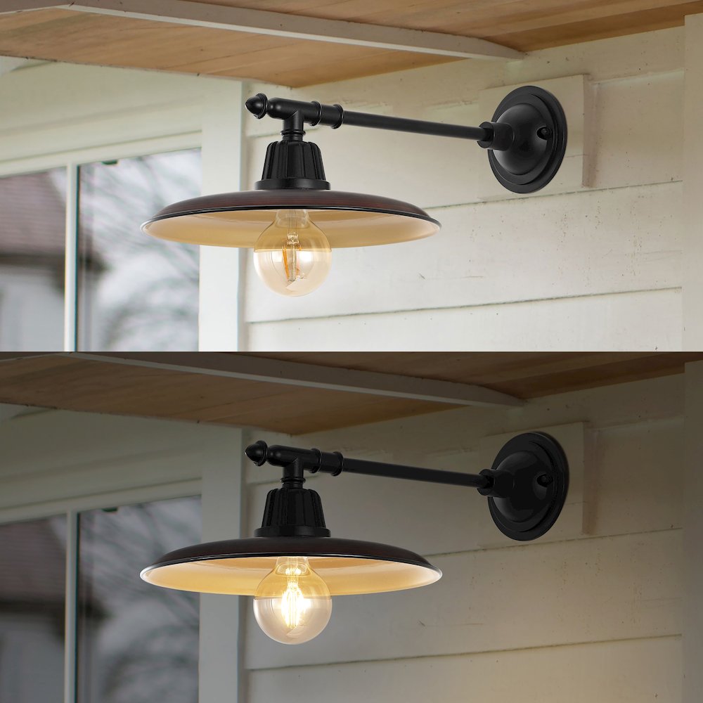 Bonner Farmhouse Industrial Indoor/Outdoor Iron Led Victorian Arm Outdoor Sconce
