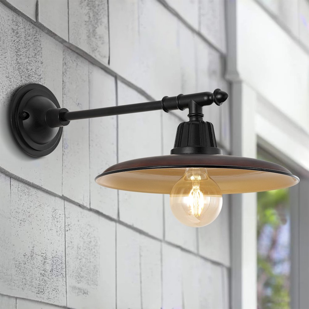 Bonner Farmhouse Industrial Indoor/Outdoor Iron Led Victorian Arm Outdoor Sconce
