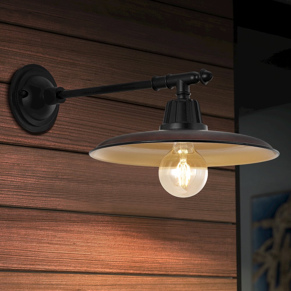 Bonner Farmhouse Industrial Indoor/Outdoor Iron Led Victorian Arm Outdoor Sconce