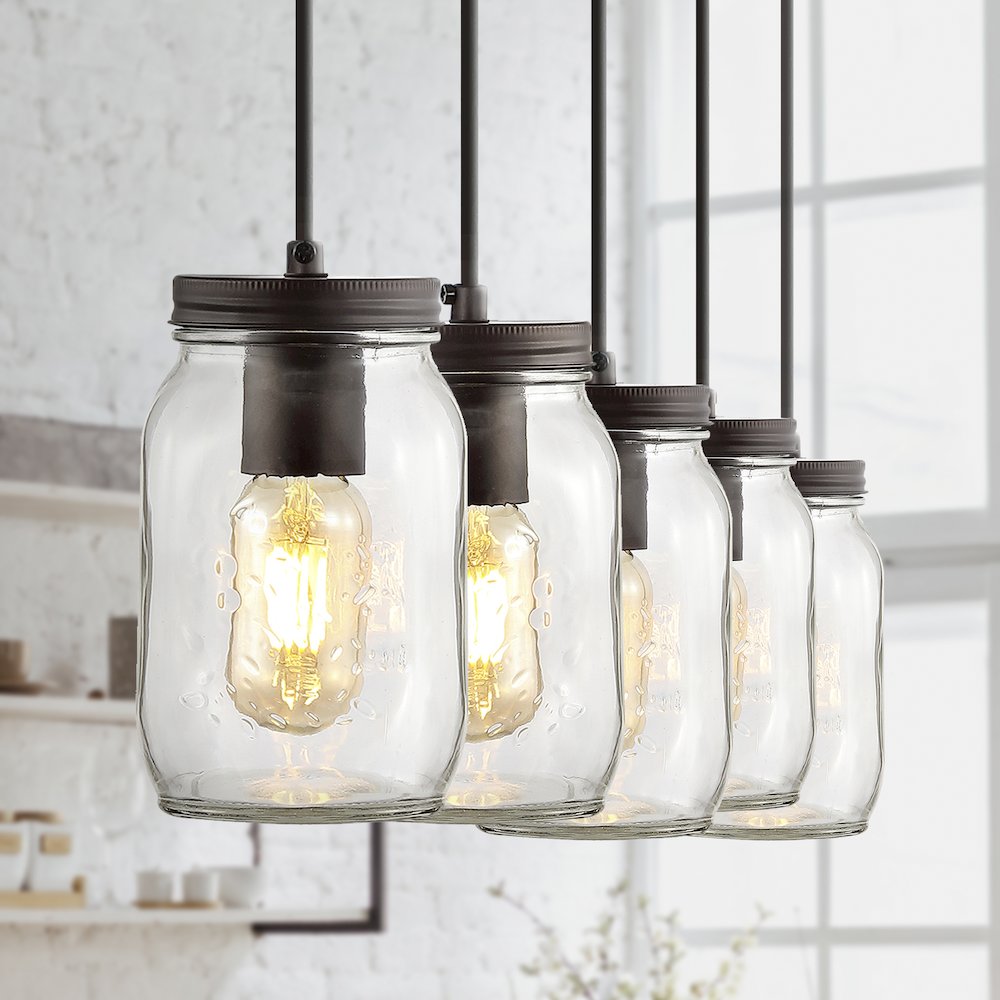 Gaines Farmhouse Industrial Iron Mason Jar Led Pendant
