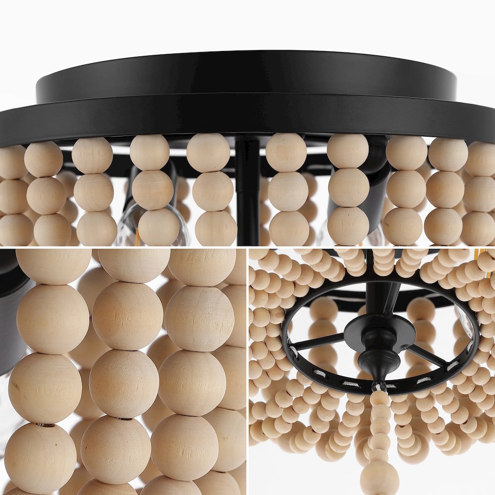 Allison 2-Light Shabby Chic Farmhouse Wood Beaded/Metal Led Flush Mount
