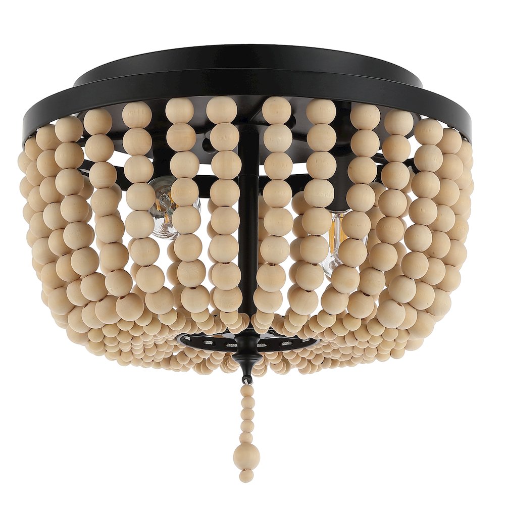 Allison 2-Light Shabby Chic Farmhouse Wood Beaded/Metal Led Flush Mount