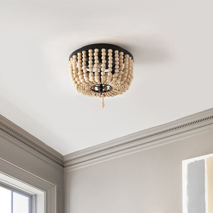 Allison 2-Light Shabby Chic Farmhouse Wood Beaded/Metal Led Flush Mount