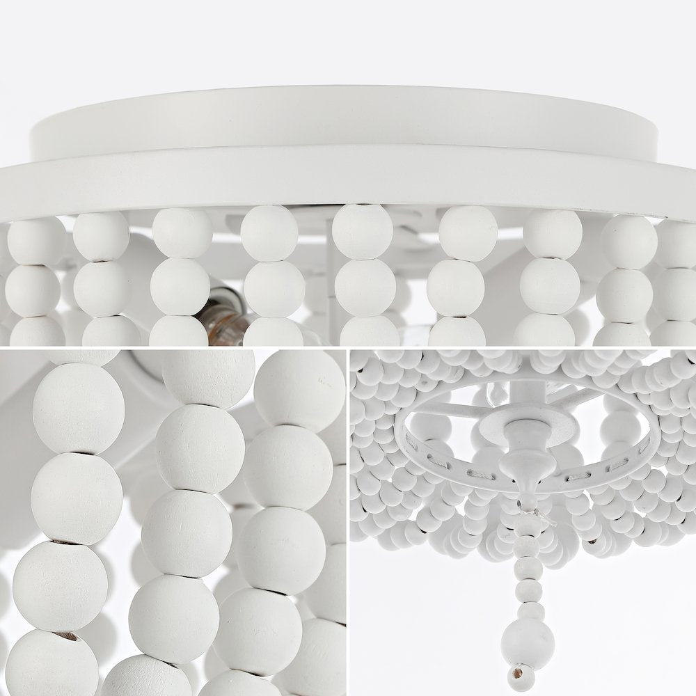 Allison 2-Light Shabby Chic Farmhouse Wood Beaded/Metal Led Flush Mount