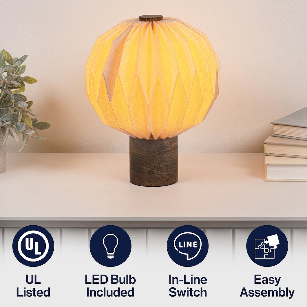 Quincy Modern Minimalist Paper Pleated Orb Accent LED Table Lamp