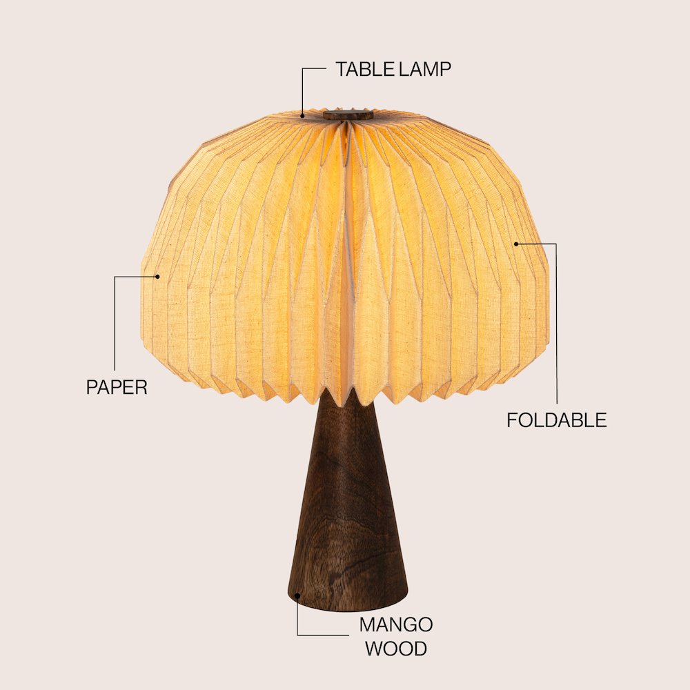 Sylvie Modern Minimalist Paper Pleated Shade Mushroom Accent LED Table Lamp