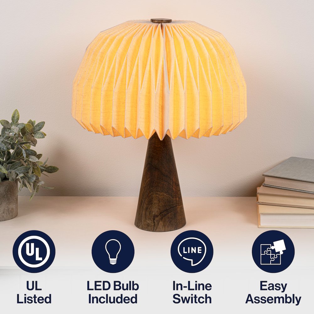 Sylvie Modern Minimalist Paper Pleated Shade Mushroom Accent LED Table Lamp