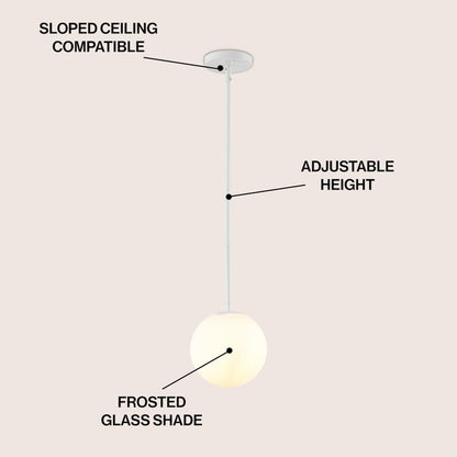 Bleecker 7.75" Metal/Glass Globe LED Pendant, White