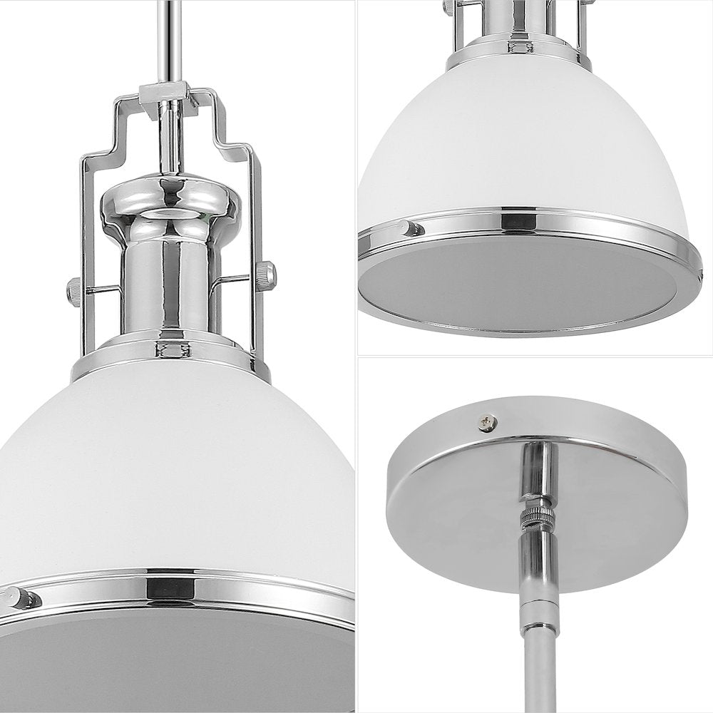 Homer 10" 1-Light Modern Industrial Iron LED Dome Pendant, White/Chrome