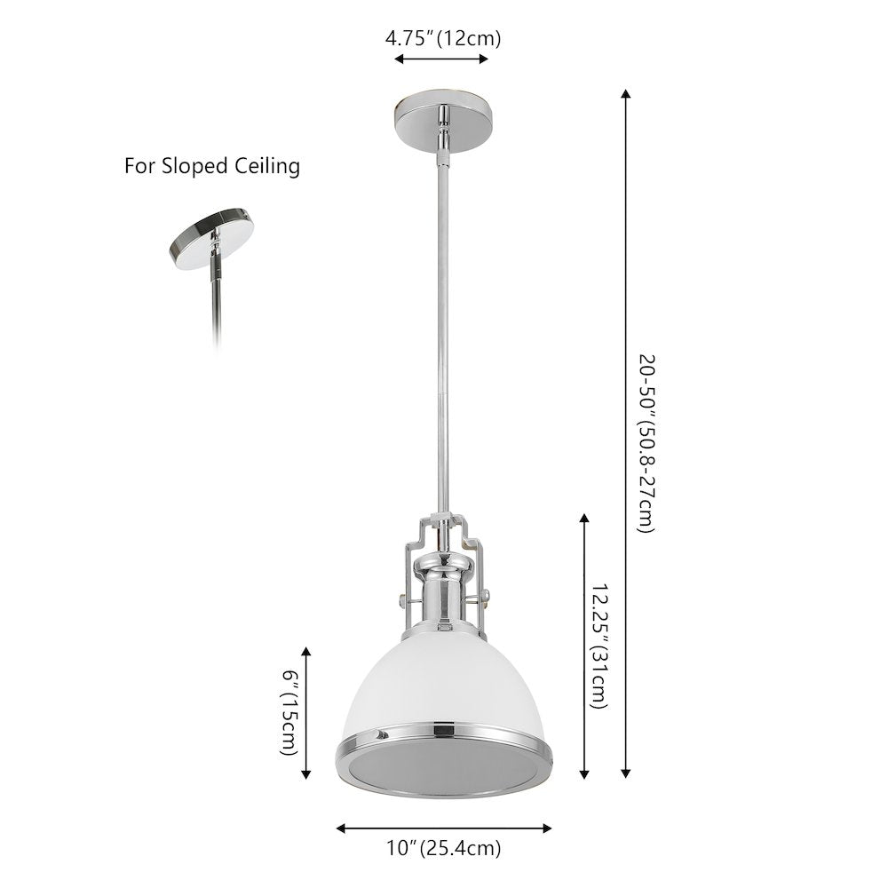 Homer 10" 1-Light Modern Industrial Iron LED Dome Pendant, White/Chrome