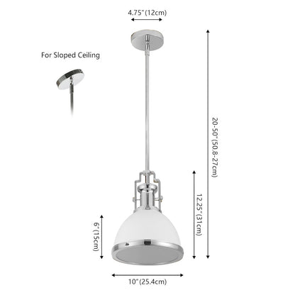 Homer 10" 1-Light Modern Industrial Iron LED Dome Pendant, White/Chrome
