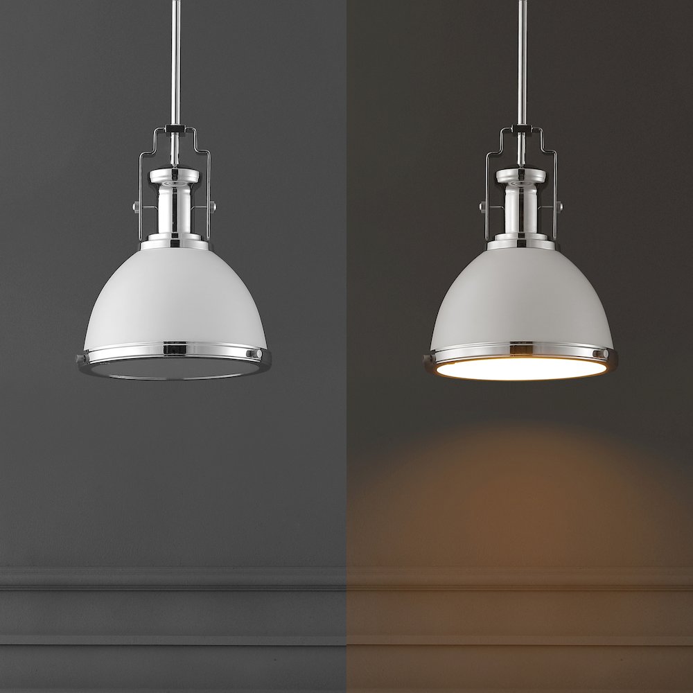 Homer 10" 1-Light Modern Industrial Iron LED Dome Pendant, White/Chrome