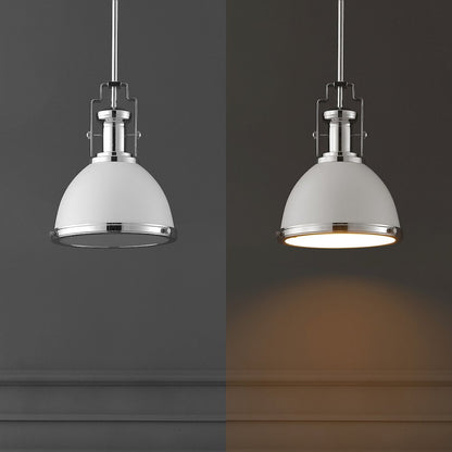 Homer 10" 1-Light Modern Industrial Iron LED Dome Pendant, White/Chrome