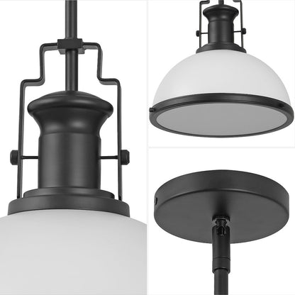 Homer 13" 1-Light Modern Industrial Iron LED Dome Pendant, White/Matte Black