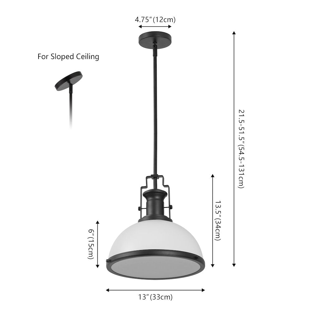 Homer 13" 1-Light Modern Industrial Iron LED Dome Pendant, White/Matte Black