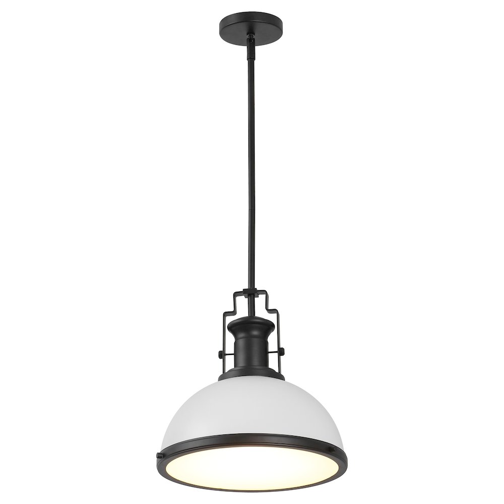 Homer 13" 1-Light Modern Industrial Iron LED Dome Pendant, White/Matte Black