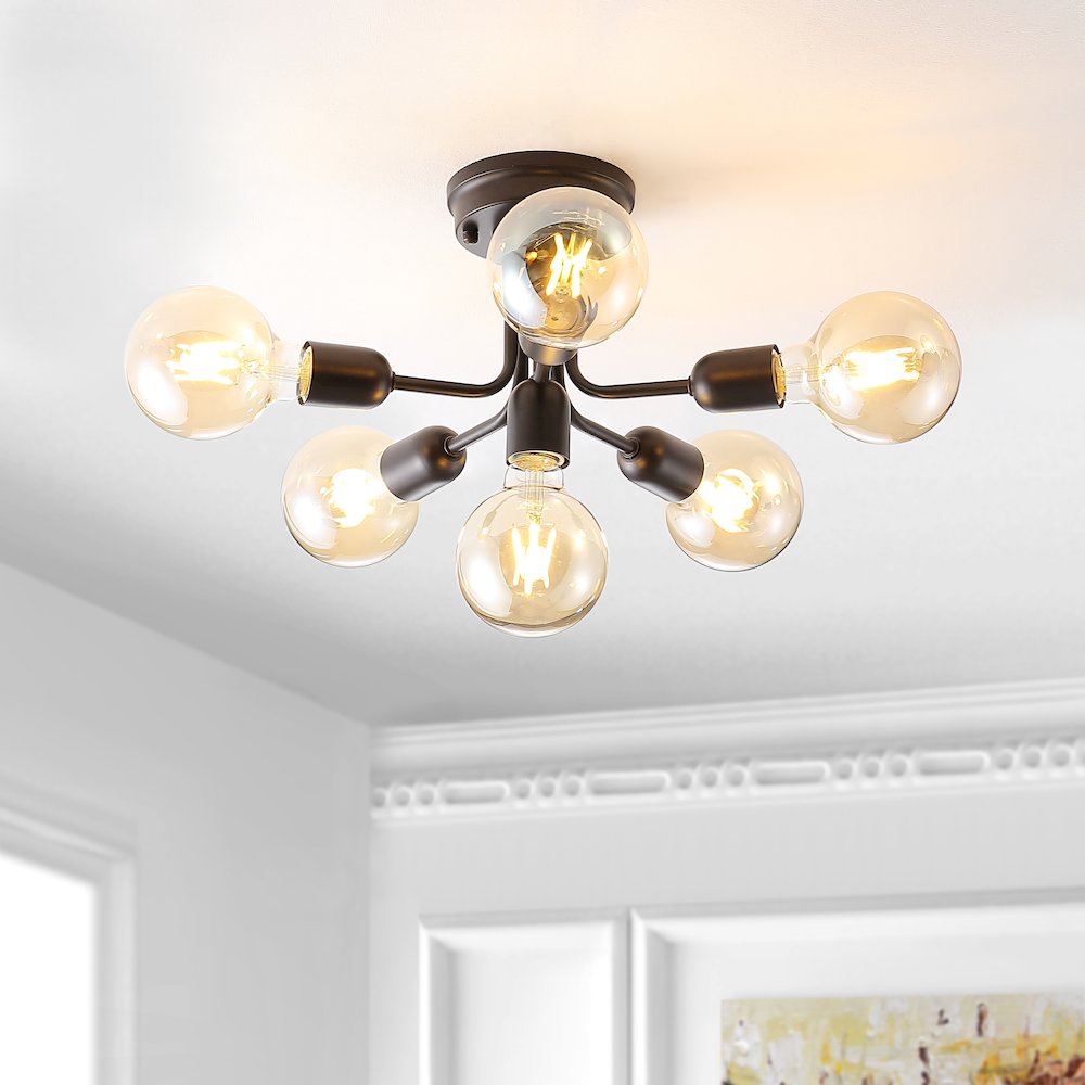 Marcel Globe Farmhouse Modern Iron Bistro Led Semi Flush Mount