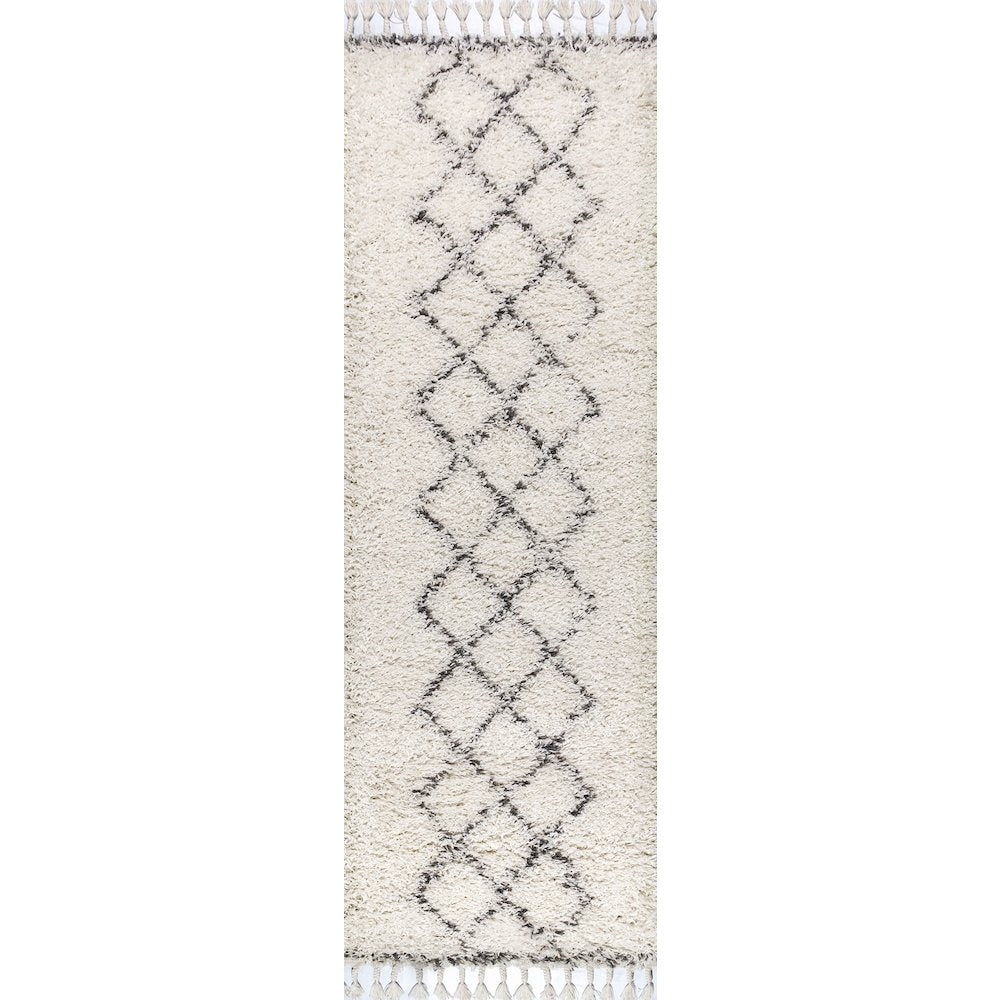 Beautiful Mercer Shag Plush Tassel Moroccan Tribal Geometric Trellis Area Rug