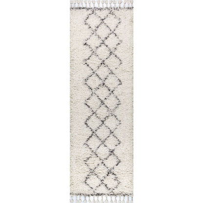 Beautiful Mercer Shag Plush Tassel Moroccan Tribal Geometric Trellis Area Rug